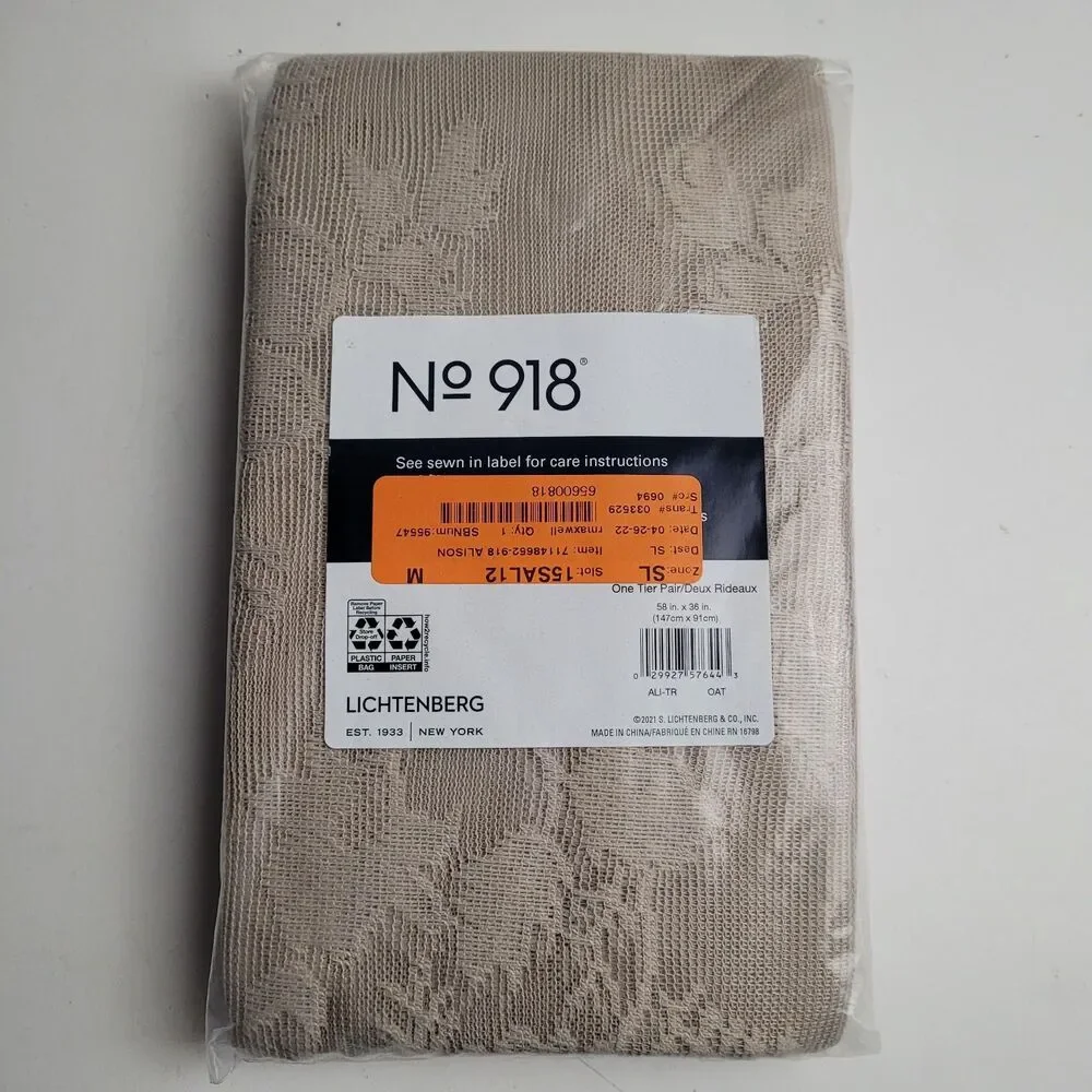 NEW No. 918 Alison floral lace sheer One Tier Pair Curtain 'Oat' 58x36 #BT2